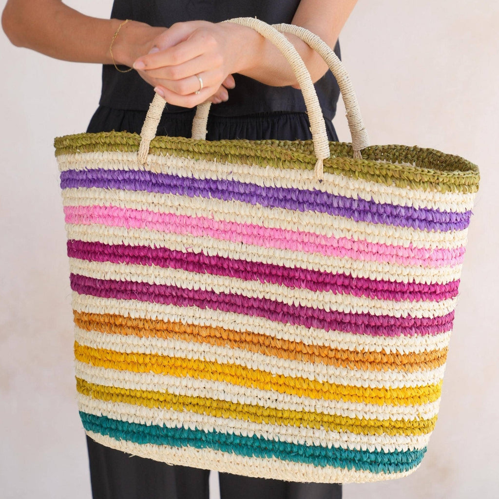 Tote Raffia Bag in Multicolor White for Women