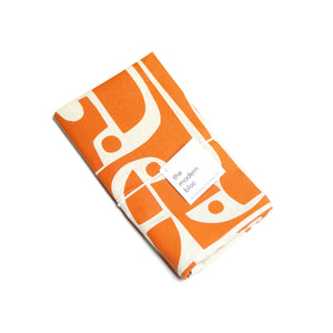 Mid Century Modern Inspired Kitchen Towel, Tea Towel, Printed in Orange Ink